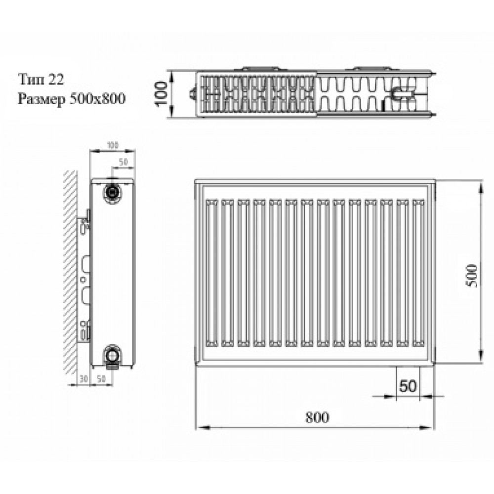 Радиатор стальной панельный 22 500*800 VCR ниж. 1.2 AZARIO (16 шт в паллете)