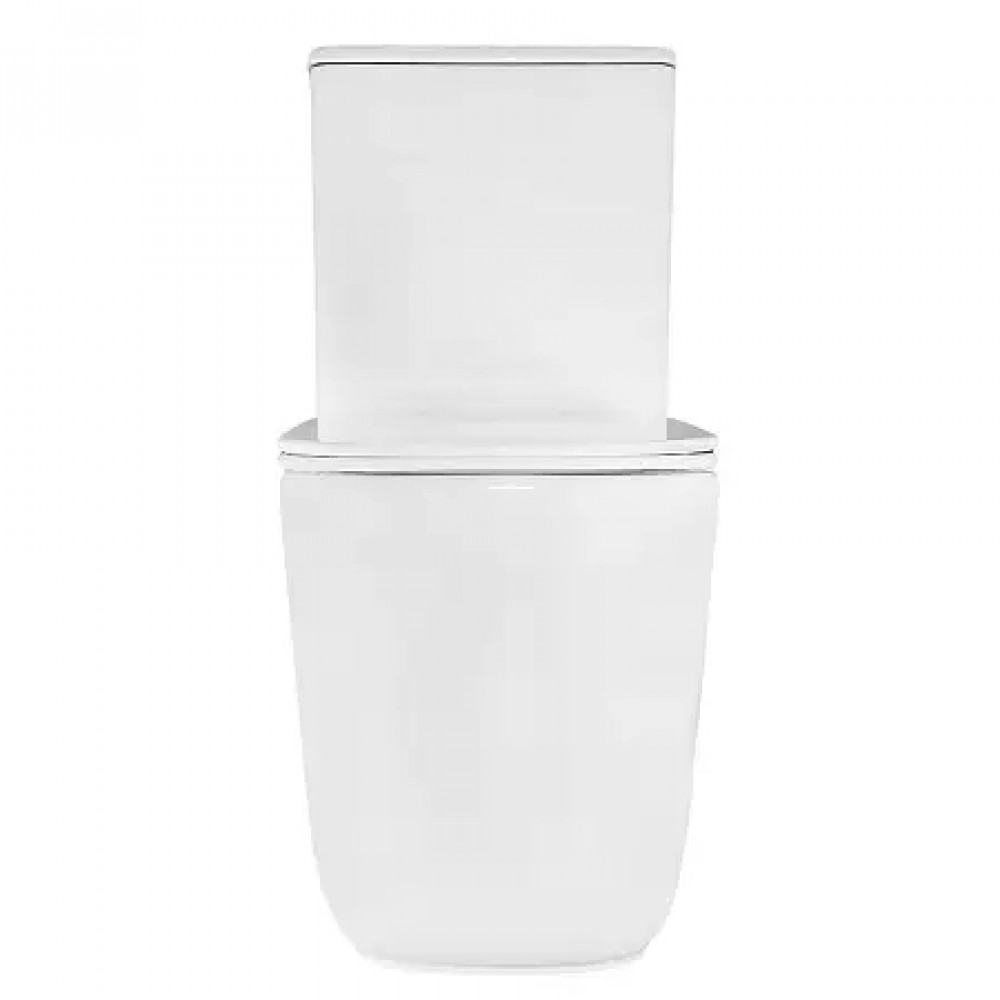 RIANO Унитаз напольный безободковый в комплекте с бачком и сиденьем дюропласт микролифт, смыв ТОРНАДО . Размер 620x355x790 мм (2 места)