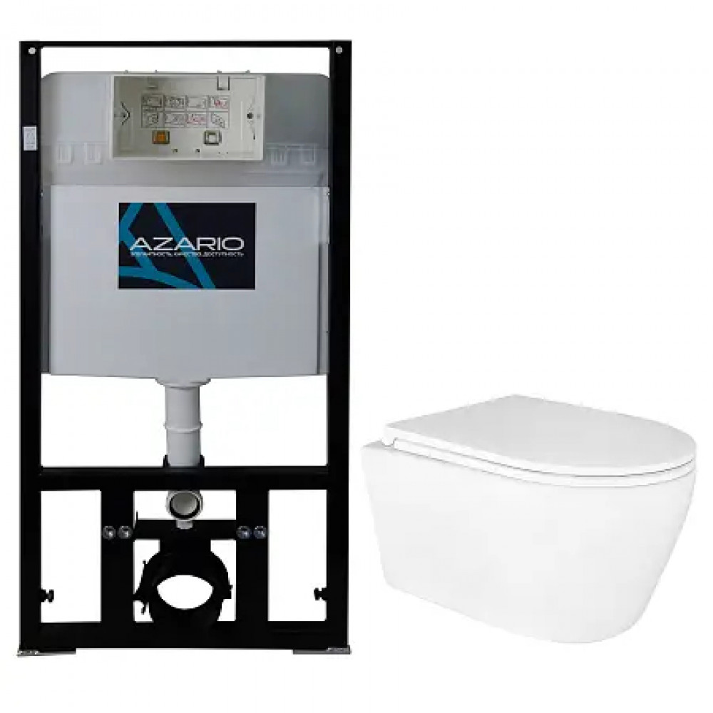 Сет AZARIO инсталляция + UNO унитаз подвесной, безободковый в комплекте сиденьем микролифт 485x365x365 мм