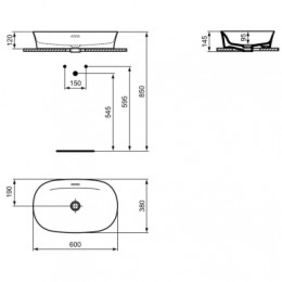 E139701 IPALYSS Vessel Овальная раковина-чаша с тонкими стенками - 60 см, технология Diamatec®, без отверстия под смеситель, с отверстием перелива, с