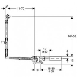 150.525.21.6 Слив-перелив Geberit, d52, длина 73 см, с декоративным комплектом: Глянцевый хром, d=40/50мм