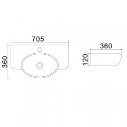 AZ-4360T Раковина накладная мат. бел 70,5*36*12