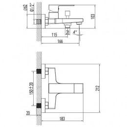 EDDIE Смеситель для ванны и душа с полным душевым набором, черный