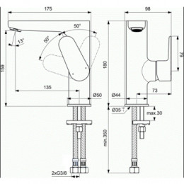 BC555XG CERAFINE O Однорукоятковый смеситель для умывальника без донного клапана, рукоятка сбоку, система облегченного монтажа EasyFix®