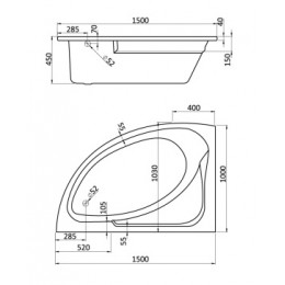 ГОА ванна акриловая асимметричная 150х100 левосторонняя белая