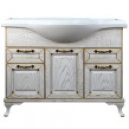 Комплект Пандора Тумба 1050 белое золото (массив Дуб) с раковиной Classic 105 (Кировит) (2 места)