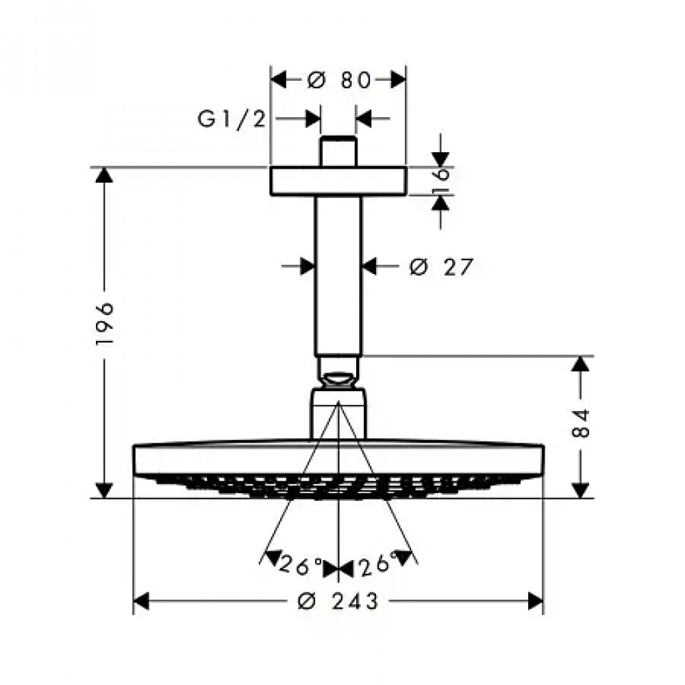 26469000 Raindance Select S Верхний душ 240 2jet EcoSmart 9 л/мин с потолочным подсоединением