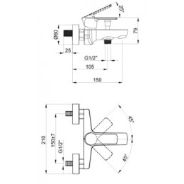 SEVIO Смеситель для ванны с коротким изливом, хром