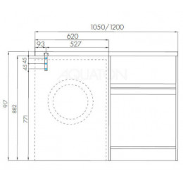 Лондри 120 Раковина ПРАВАЯ БЕЛАЯ