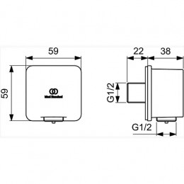 IDEALRAIN Подключение для душевого шланга 1/2", кубический дизайн, металлический, с обратным клапаном