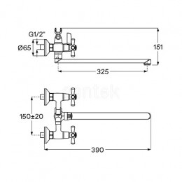 Смеситель Рокс для ванны-душа с длинным изливом, с аксессуарами, хром