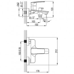 Комплект: AZ-HU245910 Смеситель для ванны и душа + CS00088967 душевой набор (хром)