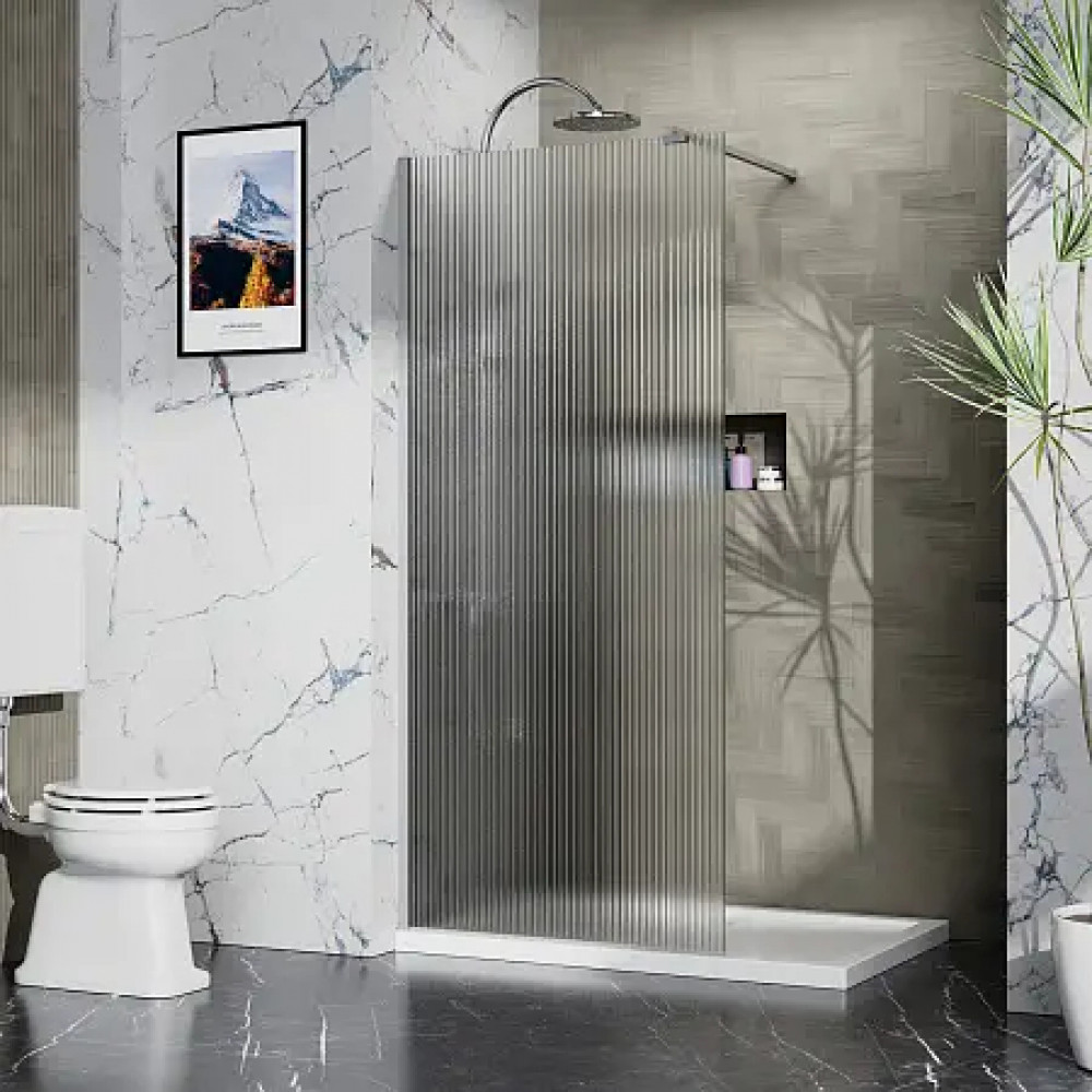 AZ-251-110-MGR-CRF Душевая перегородка Walk-in, 110x195-MGR-CRF, Рифленое стекло 8 мм, профиль матовый графит