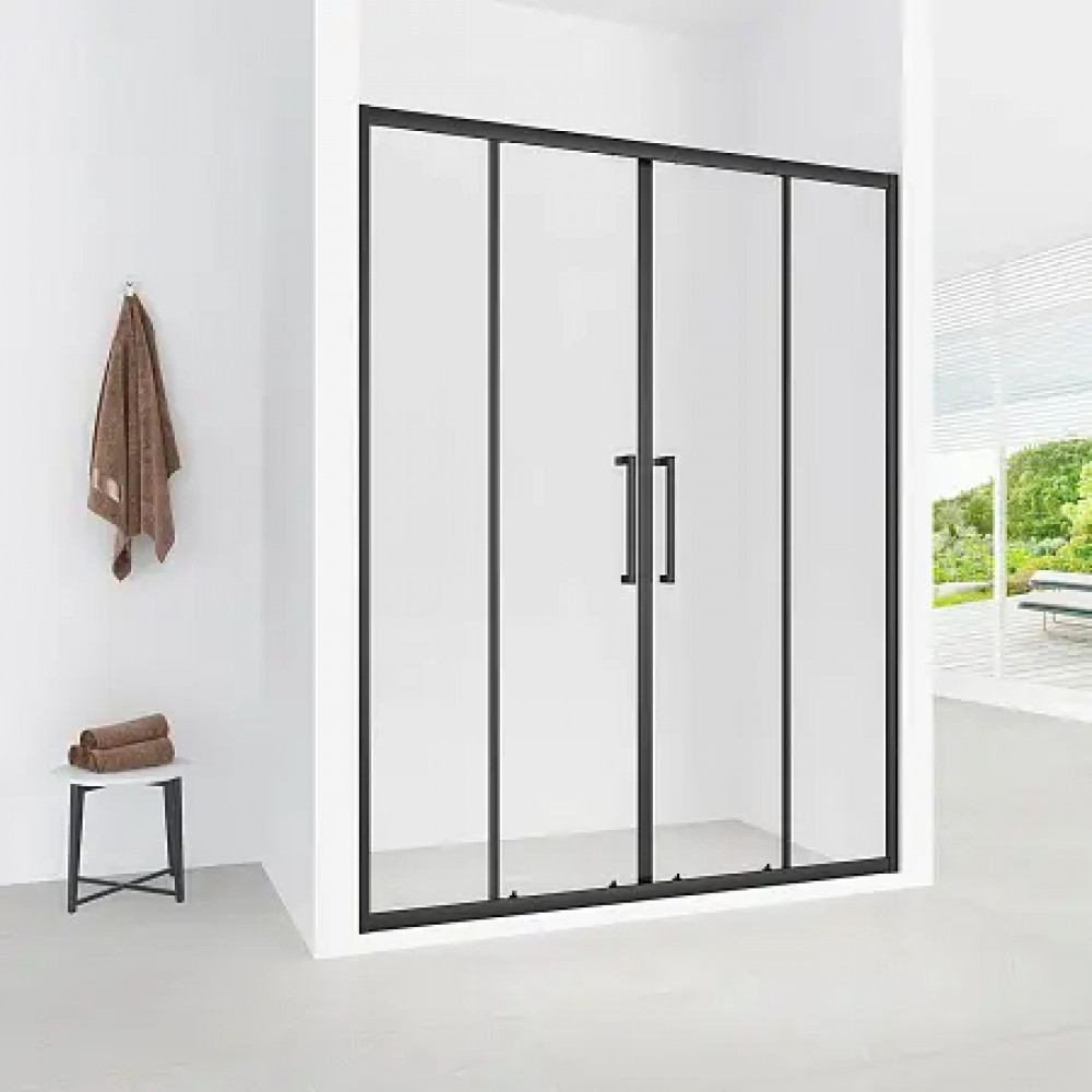 Дверь в нишу, раздвижная CS-AB04B-150 150x190，профиль черный матовый，6 мм прозрачное стекло