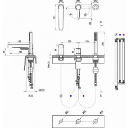 Смеситель Puri для ванны с тремя отверстиями