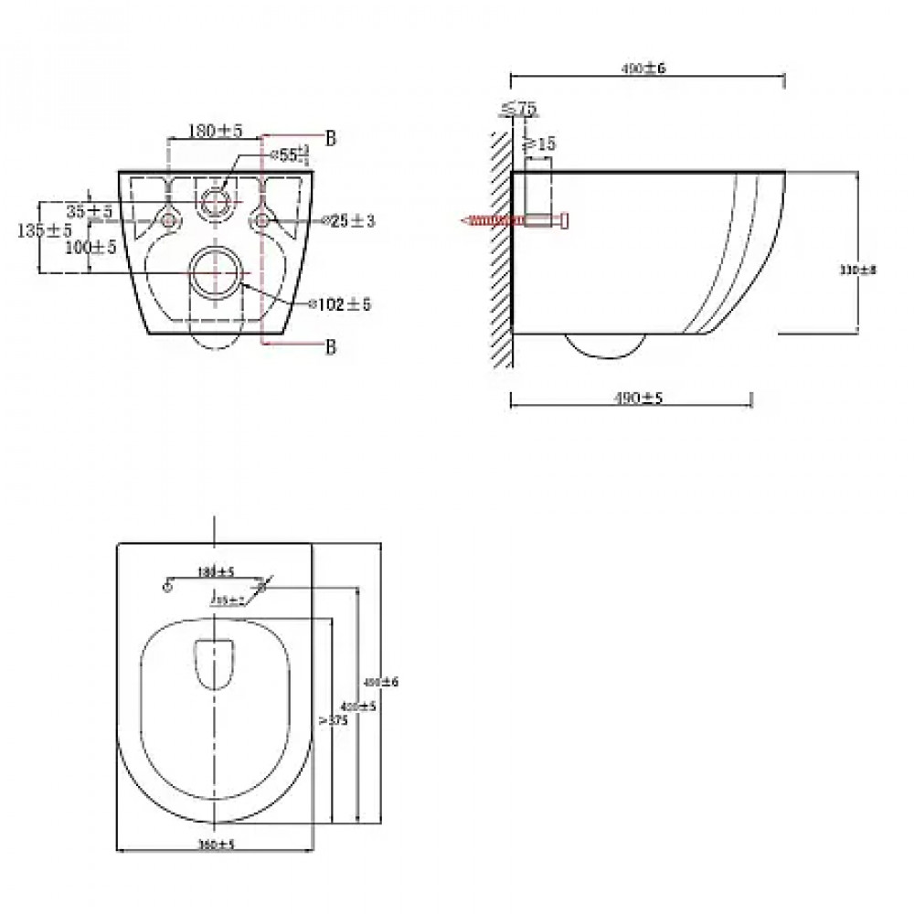 Сет AZARIO инсталляция + ORMI Унитаз подвесной Торнадо с сиденьем микролифт, дюропласт. Размер :490*360*365mm (1 место)