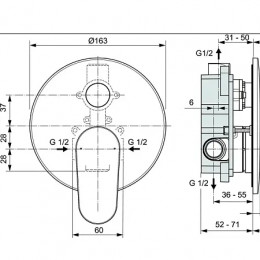 A7193XG CERAFINE O Встраиваемый смеситель для ванны/душа, комплект №1 (встраиваемая часть) + комплект №2 (внешняя часть)