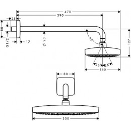 27385400 Raindance Select Raindance Select E 300 2jet верхний душ,½´, с держателем 390 мм БЕЛ./ХРОМ