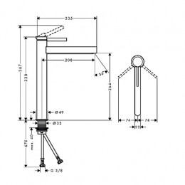 76070000 Finoris Смеситель для раковины, однорычажный, 260 со сливным клапаном Push-Open, для ракови