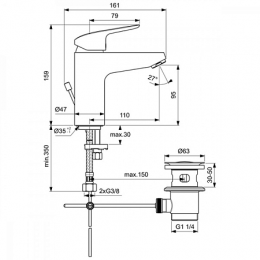 B1712AA CERAFLEX Grande Смеситель для умывальника, система монтажа EASY-FIX (облегченный монтаж)