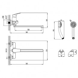 Смеситель для ванны с ручным душем(длинный излив)