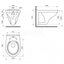 Пэк "Бореаль" rimless (подвес. безободковый унитаз с тонким сиденьем, инсталляция, панель хром. глянец)