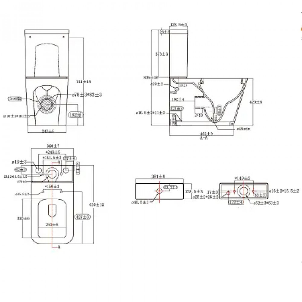 Terra Унитаз напольный с функцией Торнадо, в комплекте с бачком и сиденьем микролифт, дюропласт. Размер:620*360*810mm (2 места)