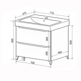 Комплект Тумба LOTOS 70/2 Н (710х475х835) напольная с раковиной Monte 70