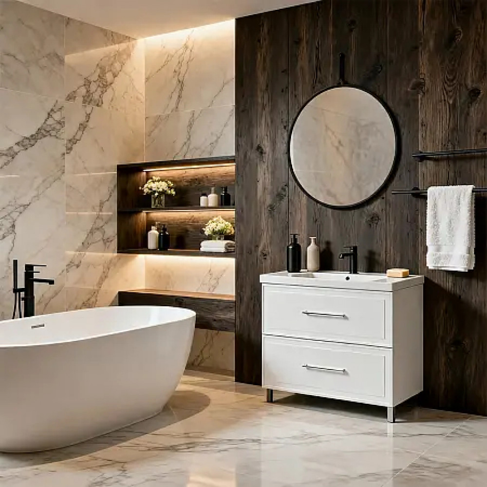 Комплект Тумба Belloni 100/2Н БЕЛЫЙ МАТ напольная под раковину Астория 100