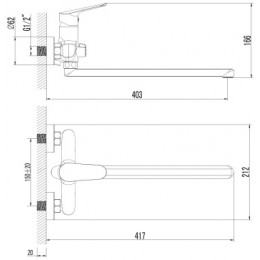 CAMPO Смеситель для ванны с ручным душем(длинный излив)