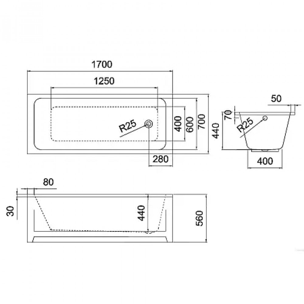 CLARIS Ванна прямоугольная акриловая 170*70 см