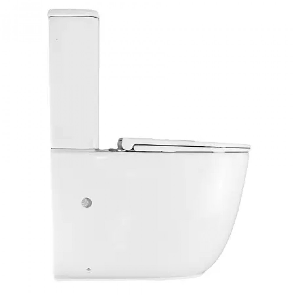 RIANO Унитаз напольный безободковый в комплекте с бачком и сиденьем дюропласт микролифт, смыв ТОРНАДО . Размер 620x355x790 мм (2 места)