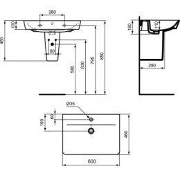 E074201 CONNECT AIR Cube Умывальник 60 см, для монтажа соло с сифоном, колонной / полуколонной или с подстольем CONNECT AIR
