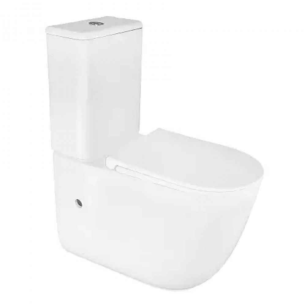 RIANO Унитаз напольный безободковый в комплекте с бачком и сиденьем дюропласт микролифт, смыв ТОРНАДО . Размер 620x355x790 мм (2 места)