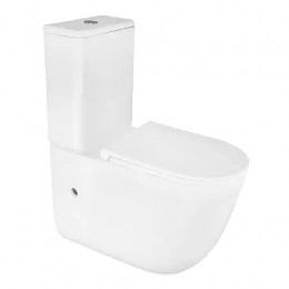 RIANO Унитаз напольный безободковый в комплекте с бачком и сиденьем дюропласт микролифт, смыв ТОРНАДО . Размер 620x355x790 мм (2 места)