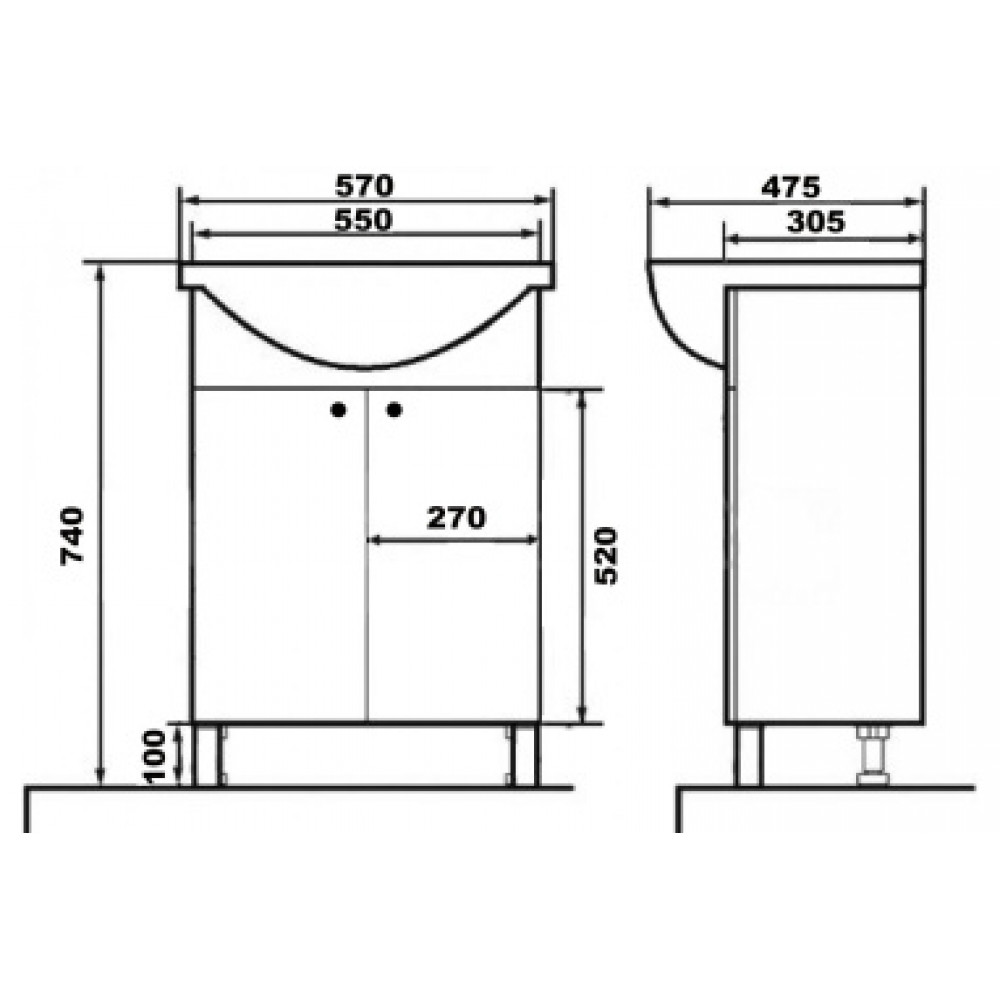 Комплект Тумба Моника New 55 (550*830*300) с раковиной Арго 55 (Ст.Оскол) (2 места)