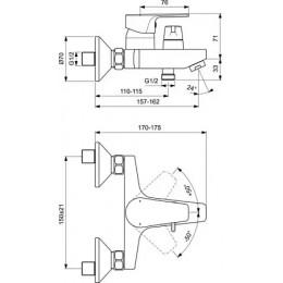 BA406AA DREAM Настенный смеситель для ванны/душа с керамическим переключателем, монтаж на стандартных эксцентриках