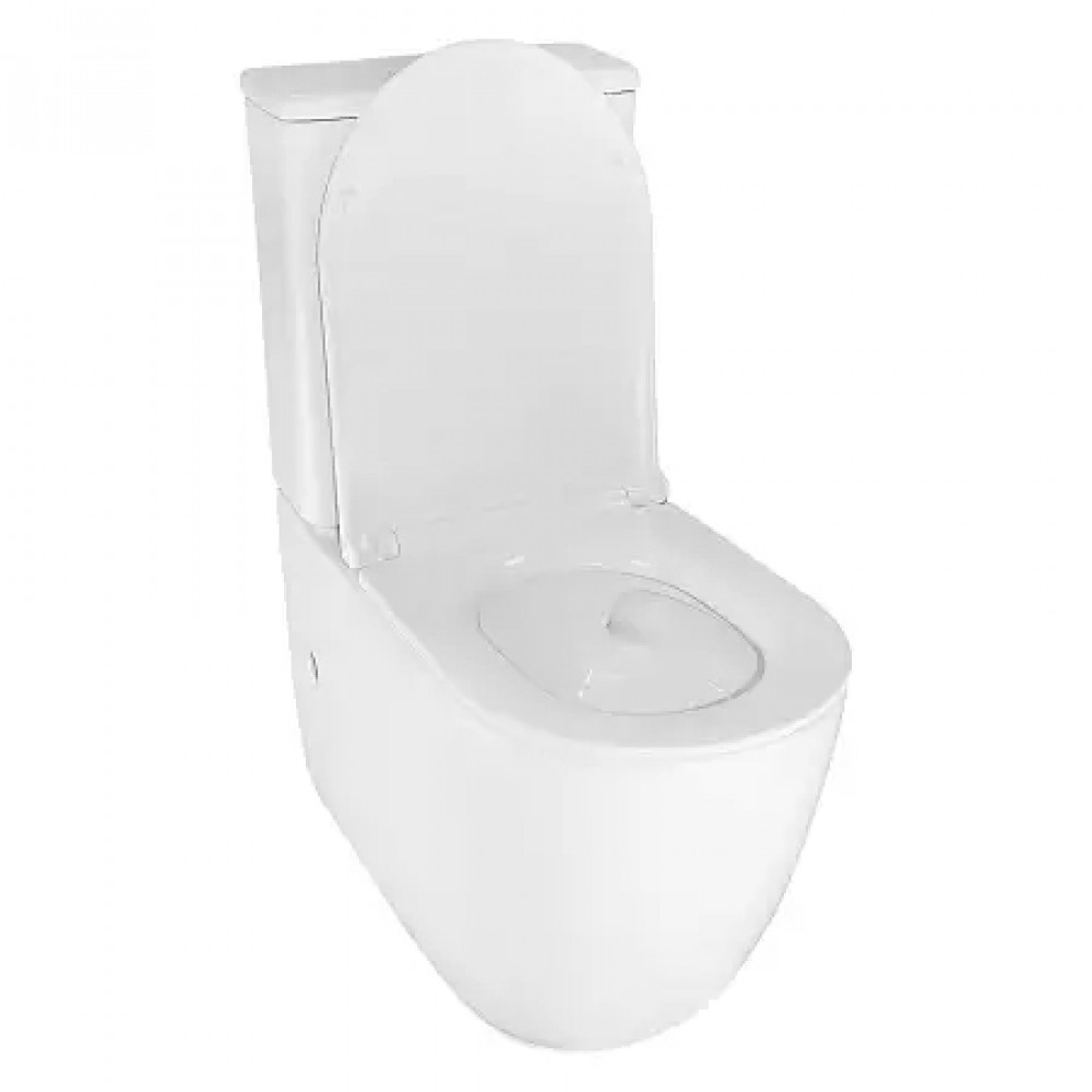 RIANO Унитаз напольный безободковый в комплекте с бачком и сиденьем дюропласт микролифт, смыв ТОРНАДО . Размер 620x355x790 мм (2 места)