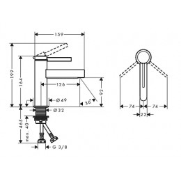 76010000 Finoris Смеситель для раковины, однорычажный, 100 со сливным клапаном Push-Open, хром