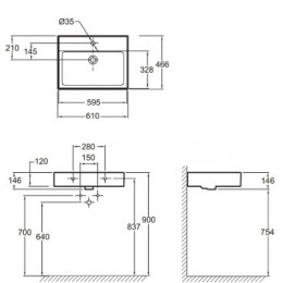 EXBH112-00 VIVIENNE Керамическая раковина 60х46 см, белая
