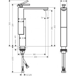 46030000 AXOR Edge Однорычажный смеситель для раковины 280 со сливным набором push-open, хром