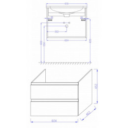EB2052-J5 MADELEINE Тумба подвесная, 60 см, 2 ящика, Белый лак глянец