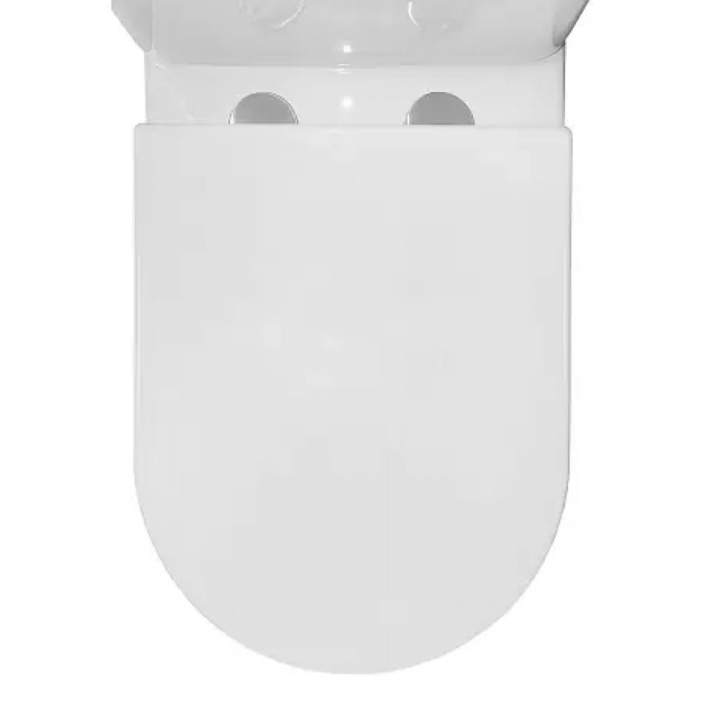 RIANO Унитаз напольный безободковый в комплекте с бачком и сиденьем дюропласт микролифт, смыв ТОРНАДО . Размер 620x355x790 мм (2 места)