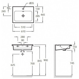 EXAF112-00 VOX Подвесная раковина-столешница 60 х 46 см, Для самостоятельной установки