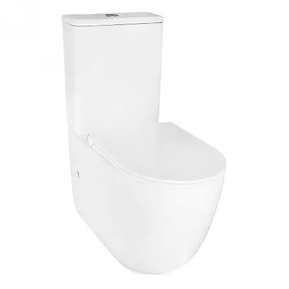 RIANO Унитаз напольный безободковый в комплекте с бачком и сиденьем дюропласт микролифт, смыв ТОРНАДО . Размер 620x355x790 мм (2 места)