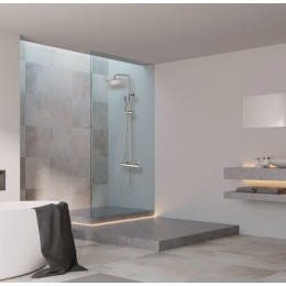 COSMO Душевая стойка со смесителем для душа, верхний душ 230х230 мм., ручной душ ,цвет хром