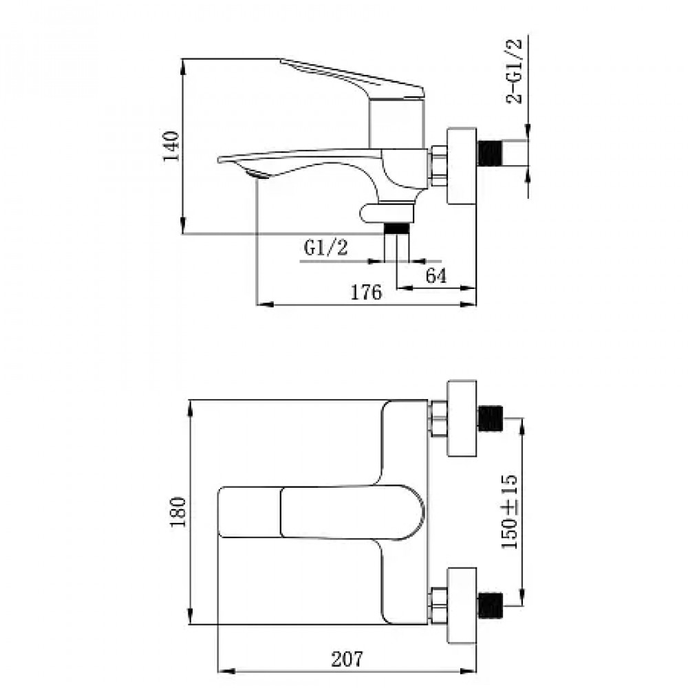 Lursy Смеситель для ванны с ручным душем, хром