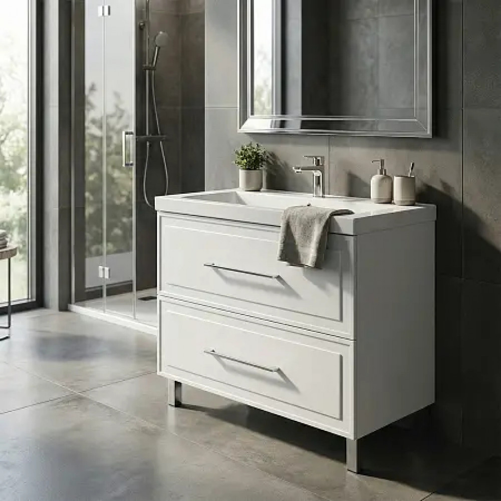 Комплект Тумба Belloni 100/2Н БЕЛЫЙ МАТ напольная под раковину Астория 100