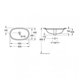 O.NOVO раковина под столешницу  60х35 см, Альпийский белый
