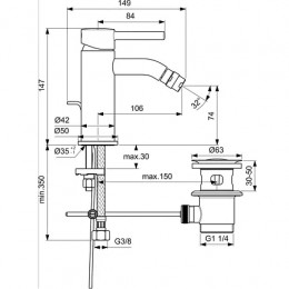 BC197XG CERALINE Однорукоятковый смеситель для биде, картридж 28 мм FirmaFlow с функцией HWTC